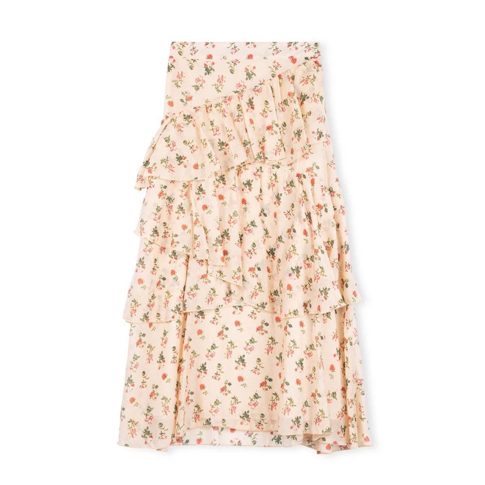 Junees Magnetic WHITE BASE FLORAL MIDI SKIRT